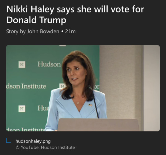 Headline Nikki Haley says she will vote for Donald Trump

Spineless. 