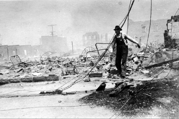 Photograph of burnt out buildings in Tulsa.