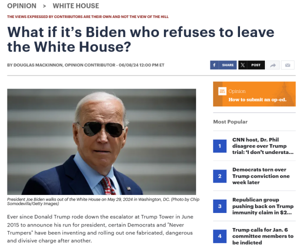 Douglas Mackinnon opinion piece in The Hill titled, "What if it's Biden who refuses to leave the White House?"