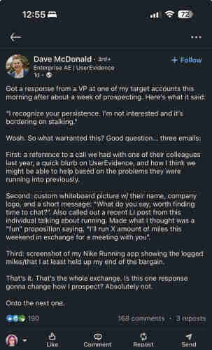 a screenshot of a post from a techbro who kept bothering someone until they were told to fuck off, and then learning nothing from it